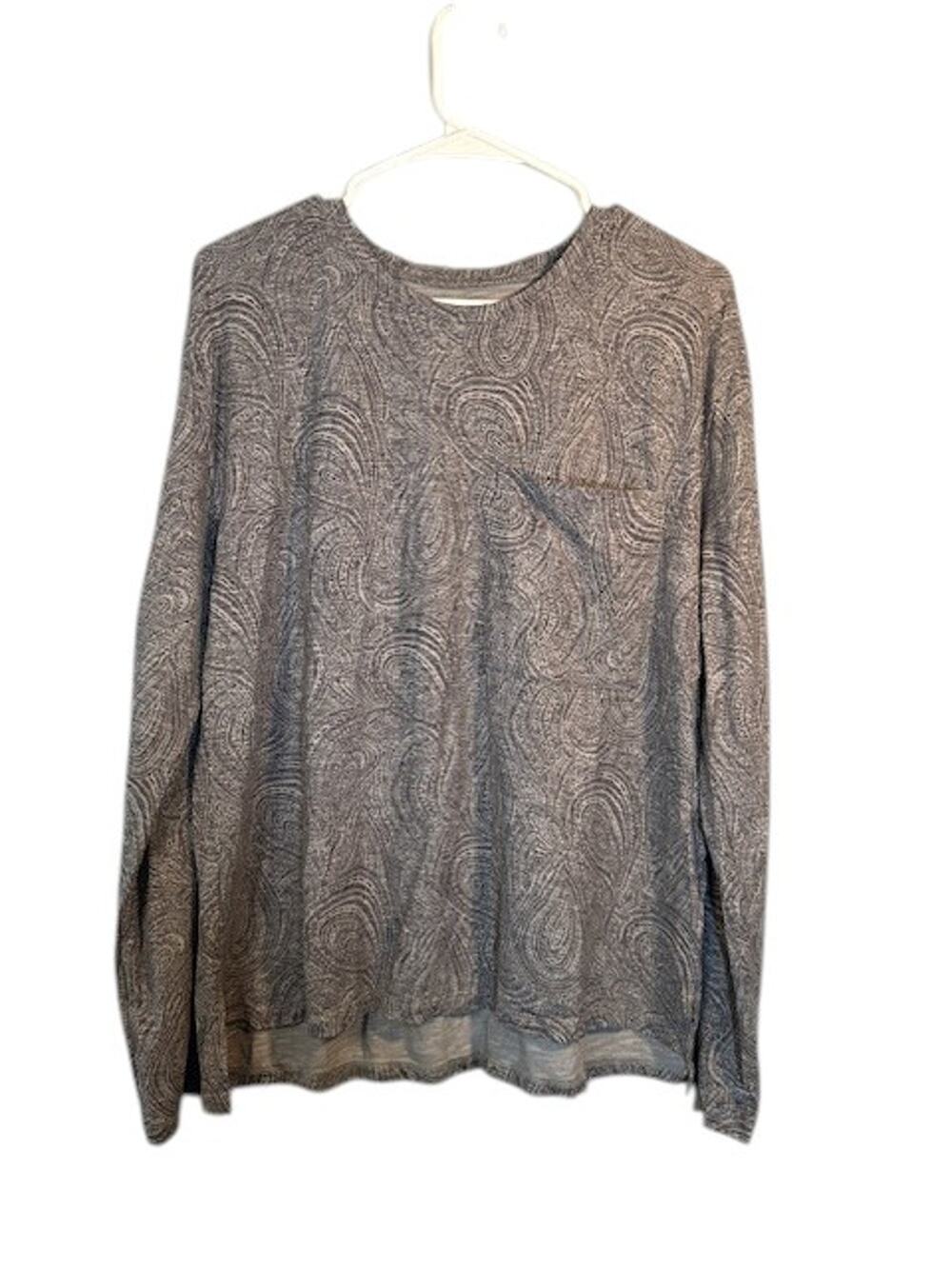 Garnet Hill Gray white Swirl Print Long Sleeve Casual T-Shirt Women Sz M